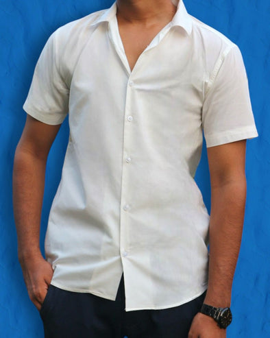 Plain White Cuban Collar Shirt