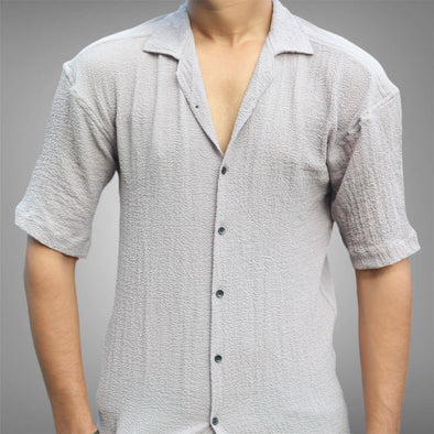 Popcorn Textured Grey Cuban collar shirt