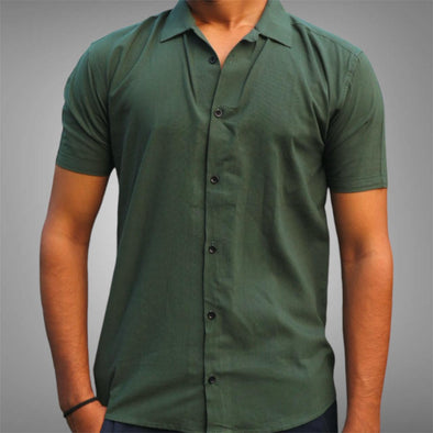 Plain Green Cuban Collar Shirt