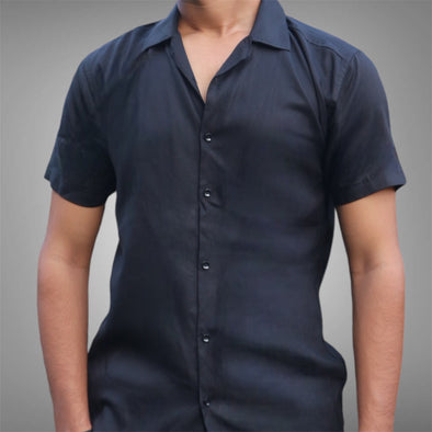 Plain Black Cuban Collar Shirt