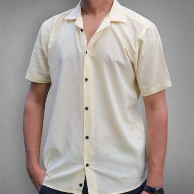 Plain Lime Yellow Cuban Collar Shirt